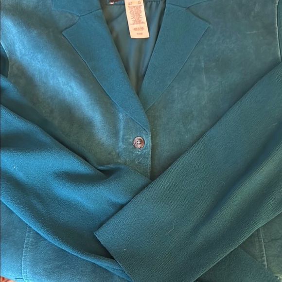 EUC Jones New York Teal Blazer Real Suede Body with Sweater Arms and Collar - Picture 8 of 11